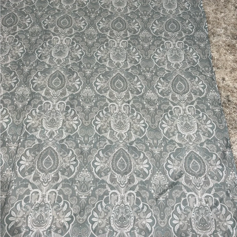 Mainstay Shower Curtain Elegant Paisley in Gray Light Teal & White 71” 68” Silky